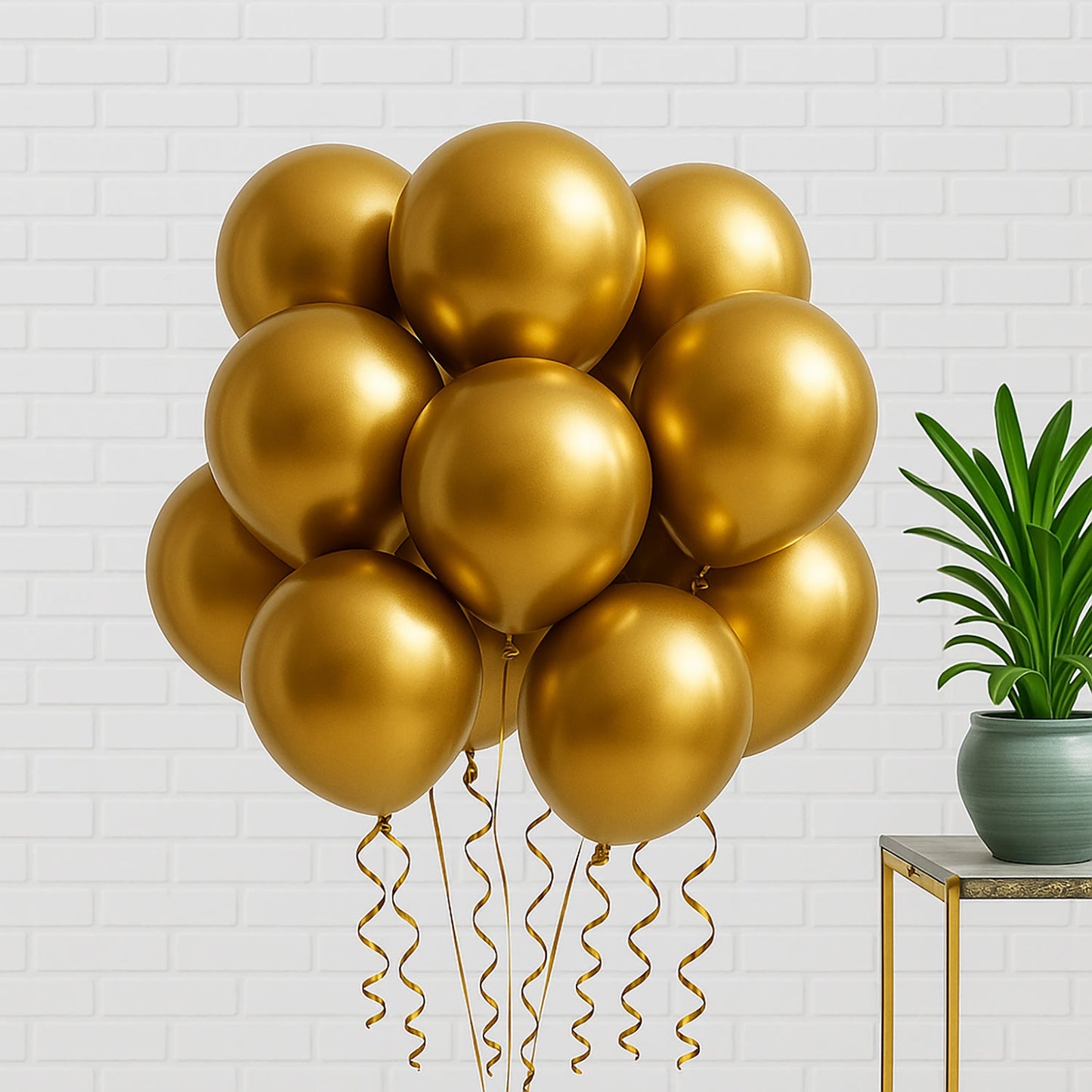 10 Gold Metallic Helium Filled Balloons