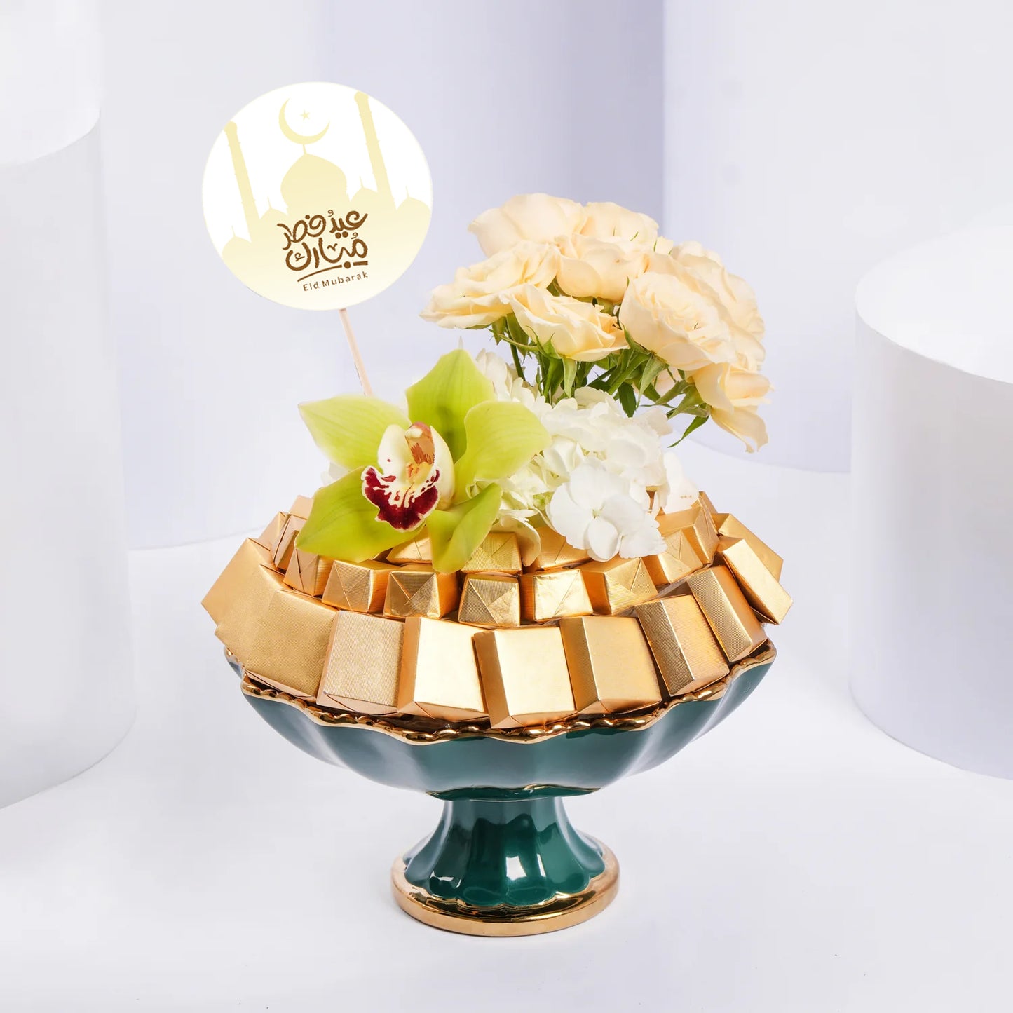 Elegant Eid Mubarak Floral and Chocolate Gift Arrangement
