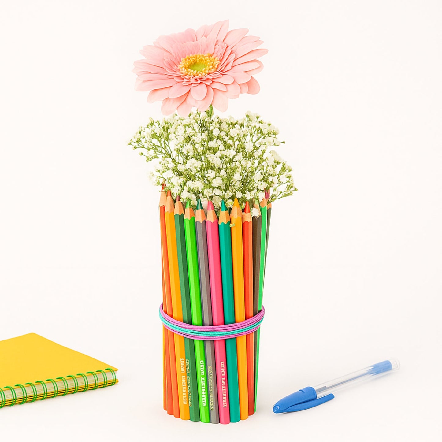 Multicolor Pencils & Flower Arrangement