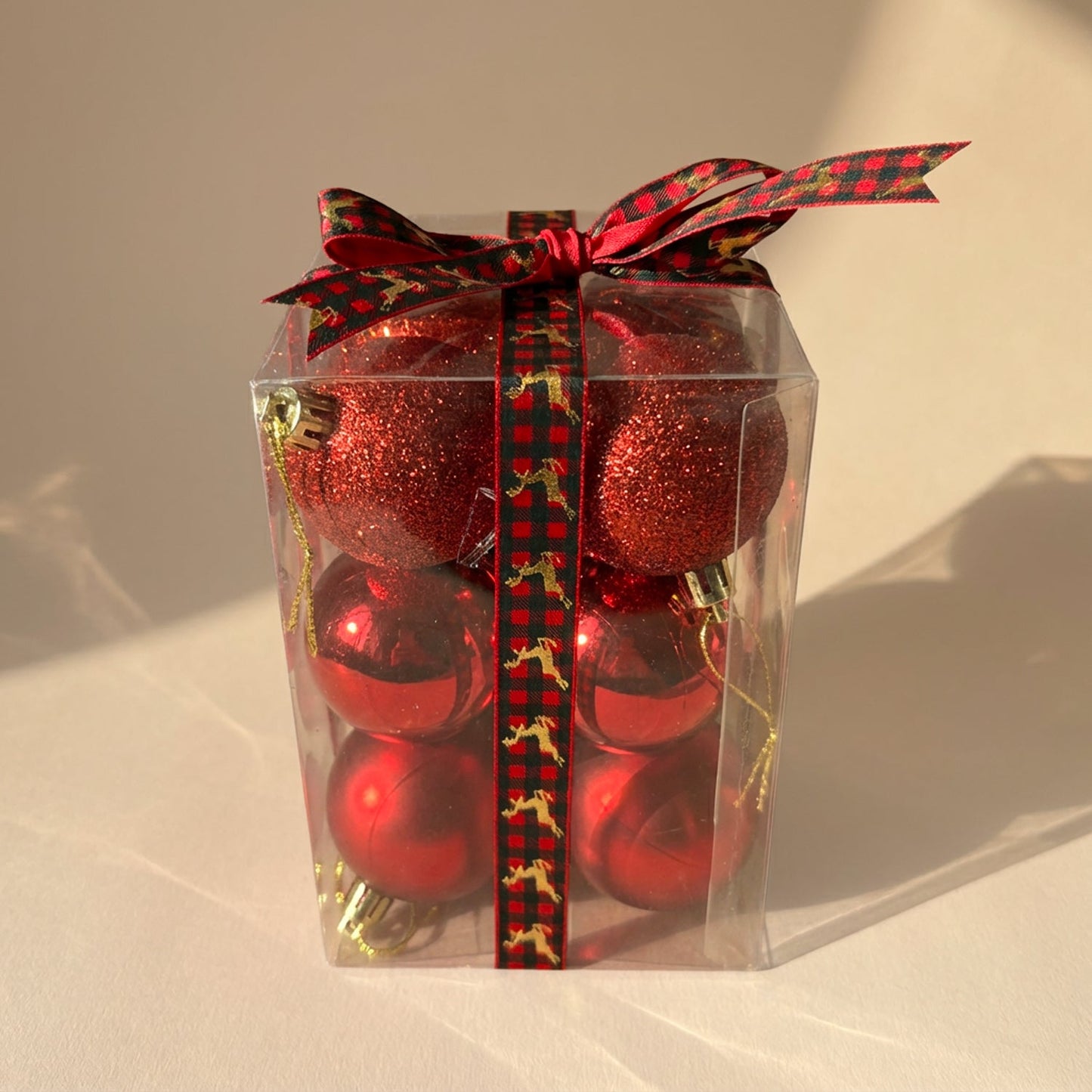 Festive 12 Red Assorted Decorative Balls with Gift Box