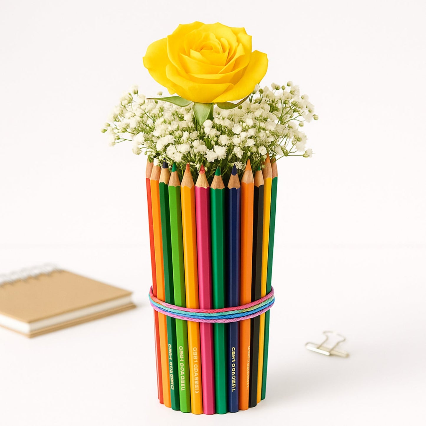 Arrangement of Yellow Rose & Pencils