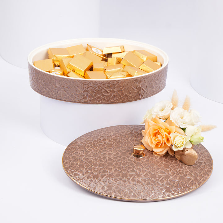 Otantik Home - Elegant Chocolate Brown Floral Decorated Bowl with Assorted Chocolates