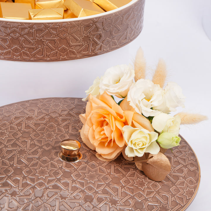 Otantik Home - Elegant Chocolate Brown Floral Decorated Bowl with Assorted Chocolates