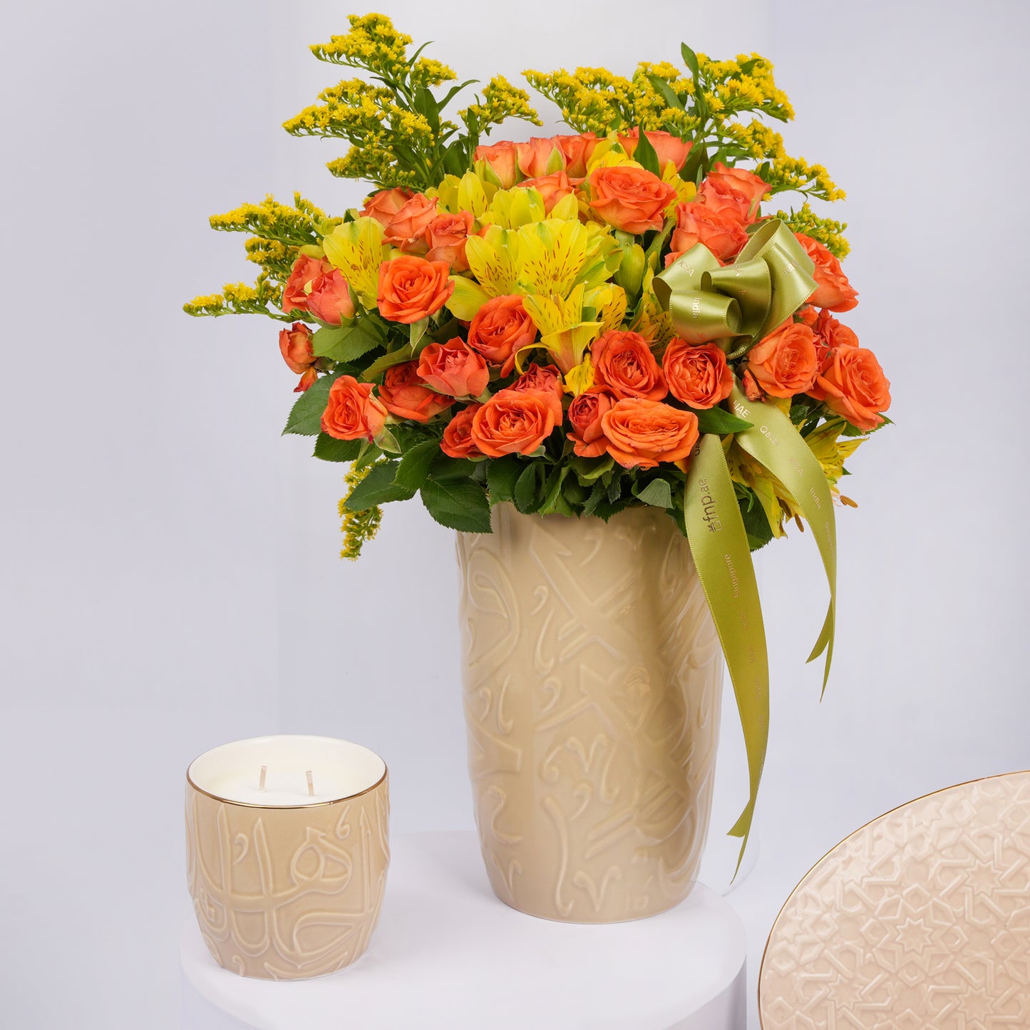 Otantik Home Luxury Set: Chocolate Beige Bowl, Vase & Candle