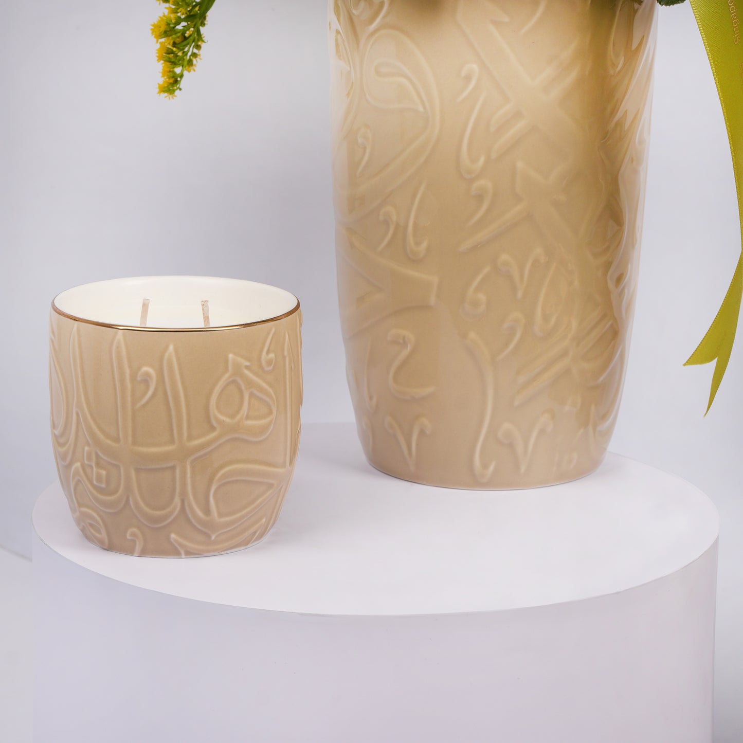 Otantik Home Luxury Set: Chocolate Beige Bowl, Vase & Candle