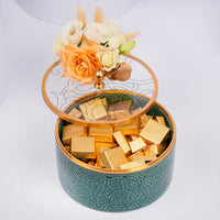 Otantik Home Luxury Green Chocolate Bowl with Elegant Floral Arrangement