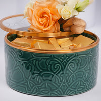 Otantik Home Luxury Green Chocolate Bowl with Elegant Floral Arrangement