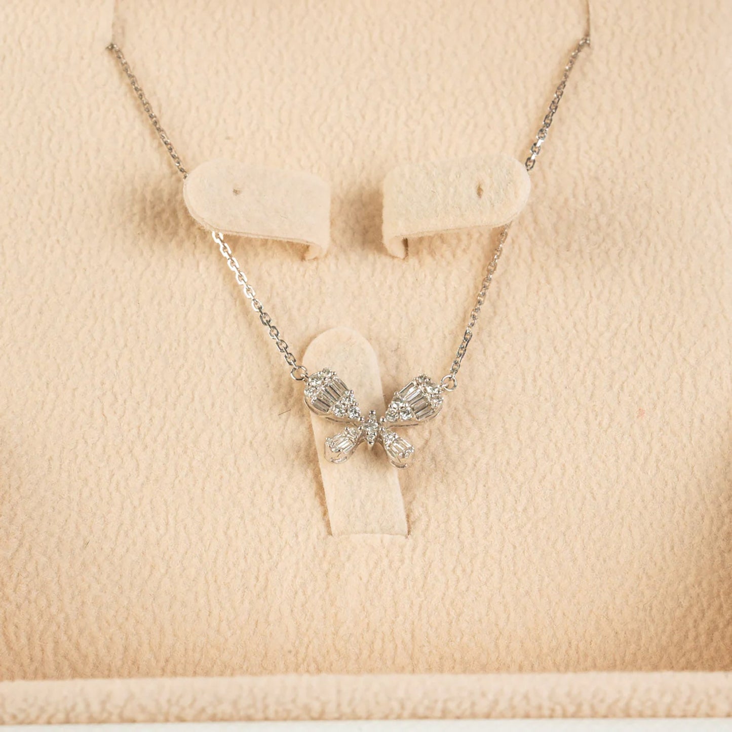 18K White Gold Butterfly Diamond Necklace – A Symbol of Elegance and Transformation