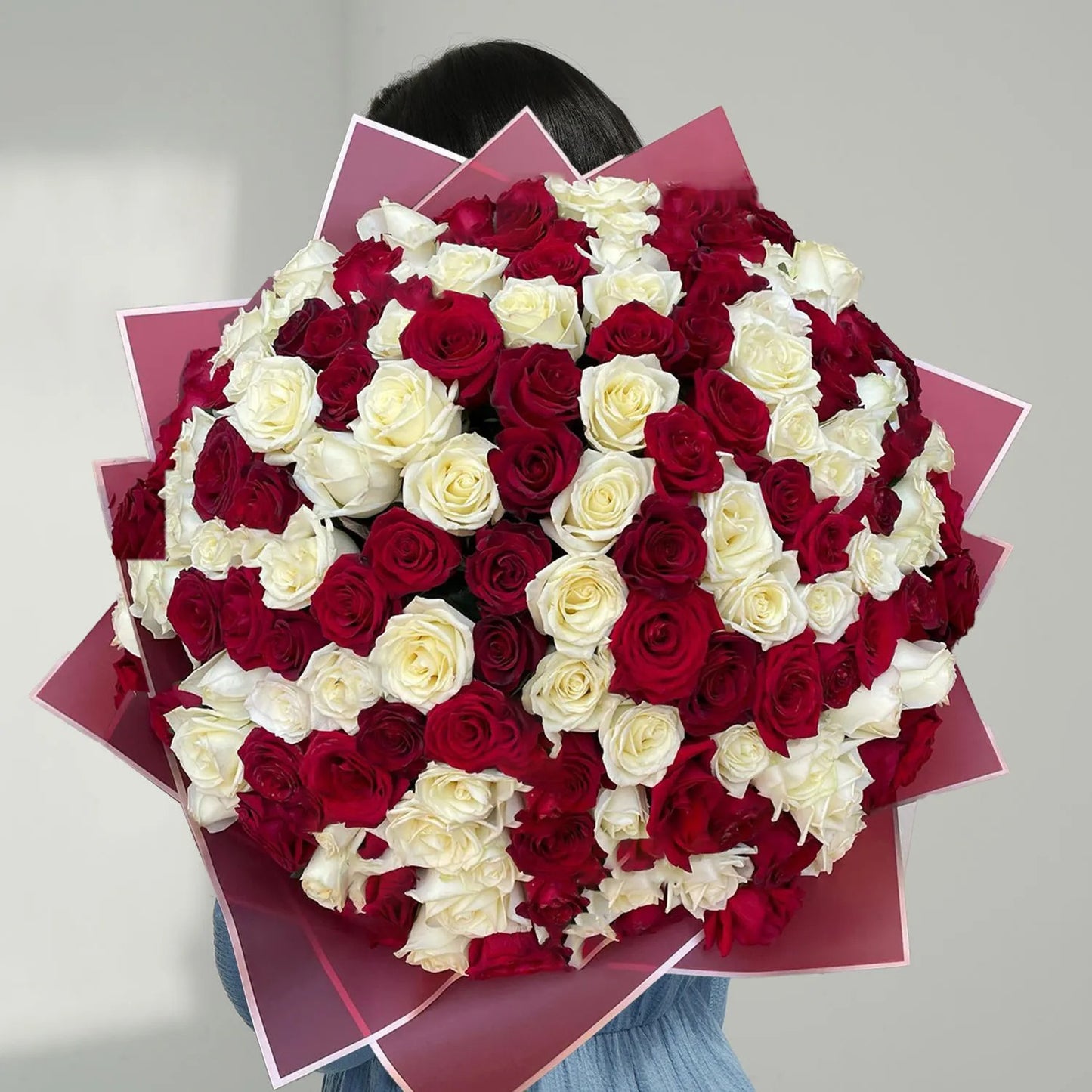 Luxurious Bouquet of 200 Red and White Roses