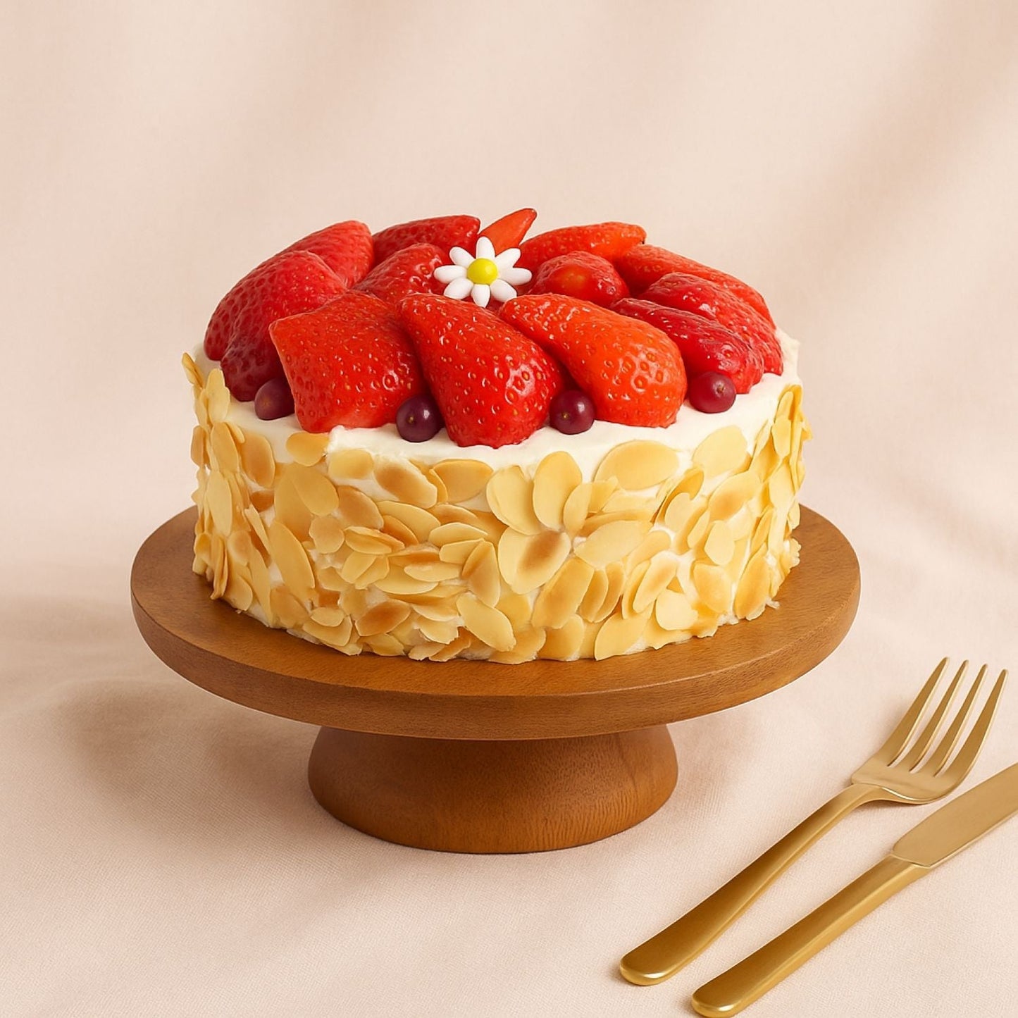 Hajj Special Almond Flakes Cake With Strawberries