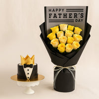 احتفل بعيد الأب بلمسة ملكية: باقة ورد أصفر وكعكة التاج بالشوكولاتة