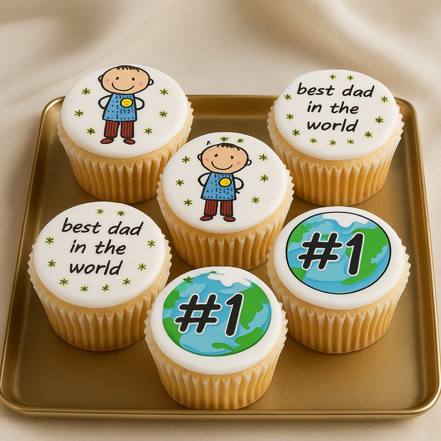 Celebrate with Our 'Best Dad in the World' Vanilla Fondant Cupcakes - Set of 6