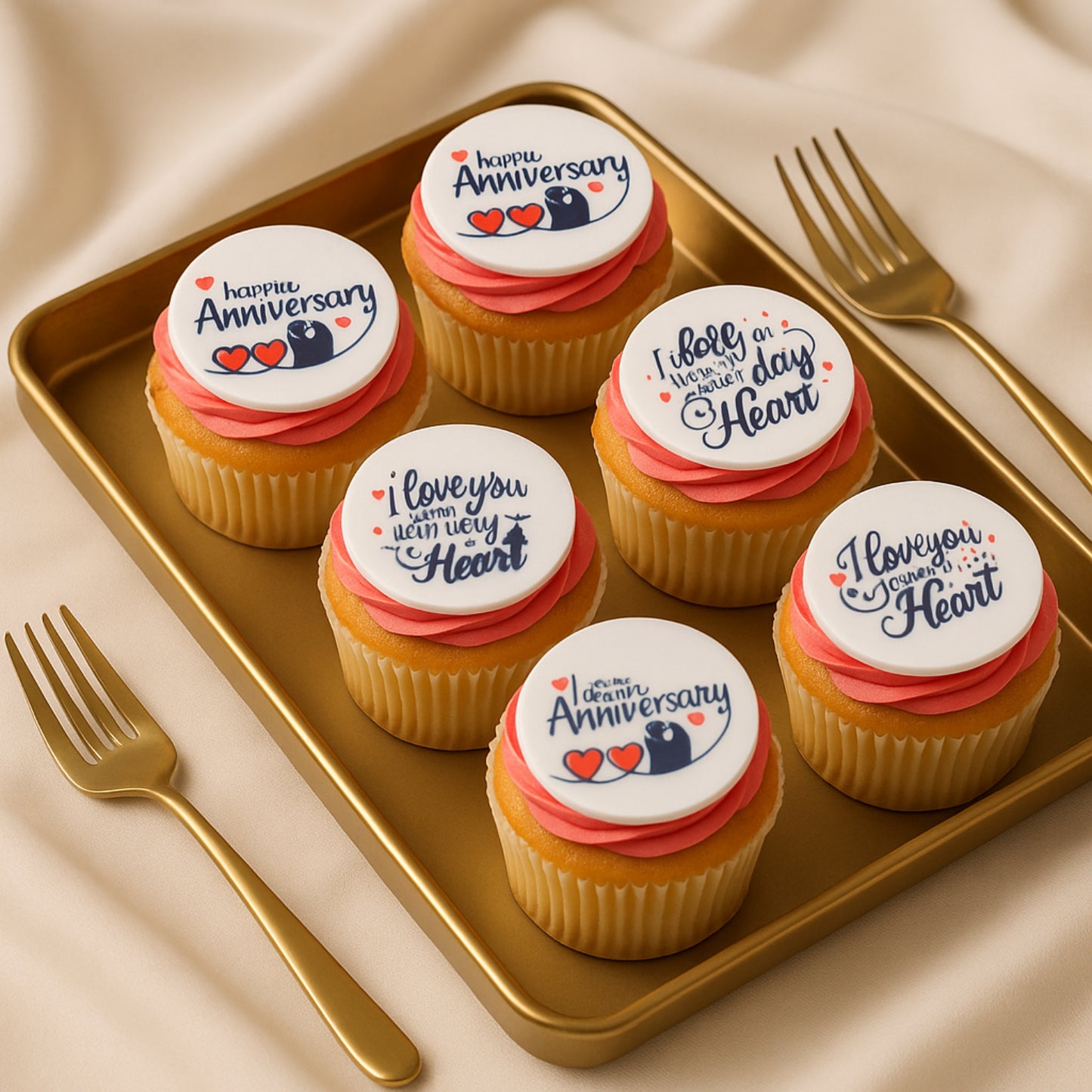 Delicious Vanilla Happy Anniversary Cupcakes - Set of 6