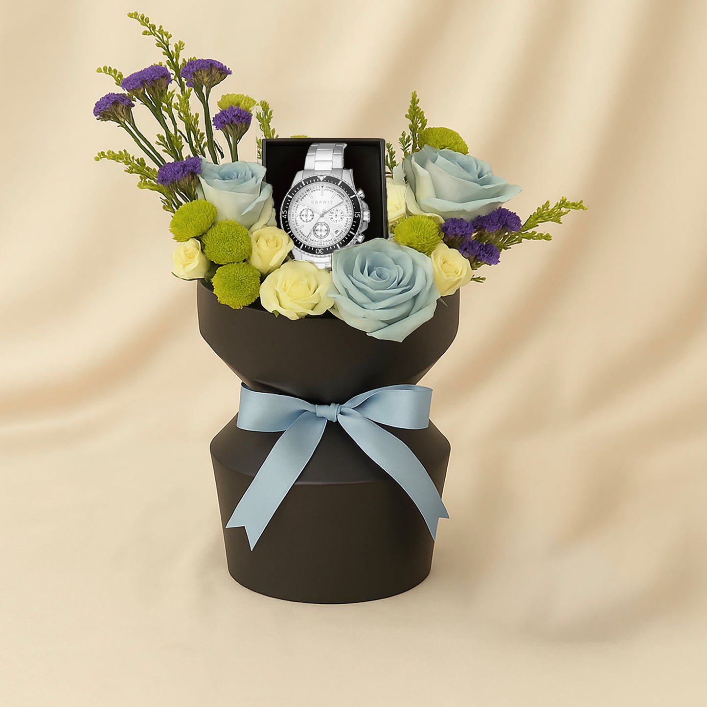 Everlasting Grace Gift Set: Exquisite Floral Arrangement with Esprit Hudson Chrono Watch