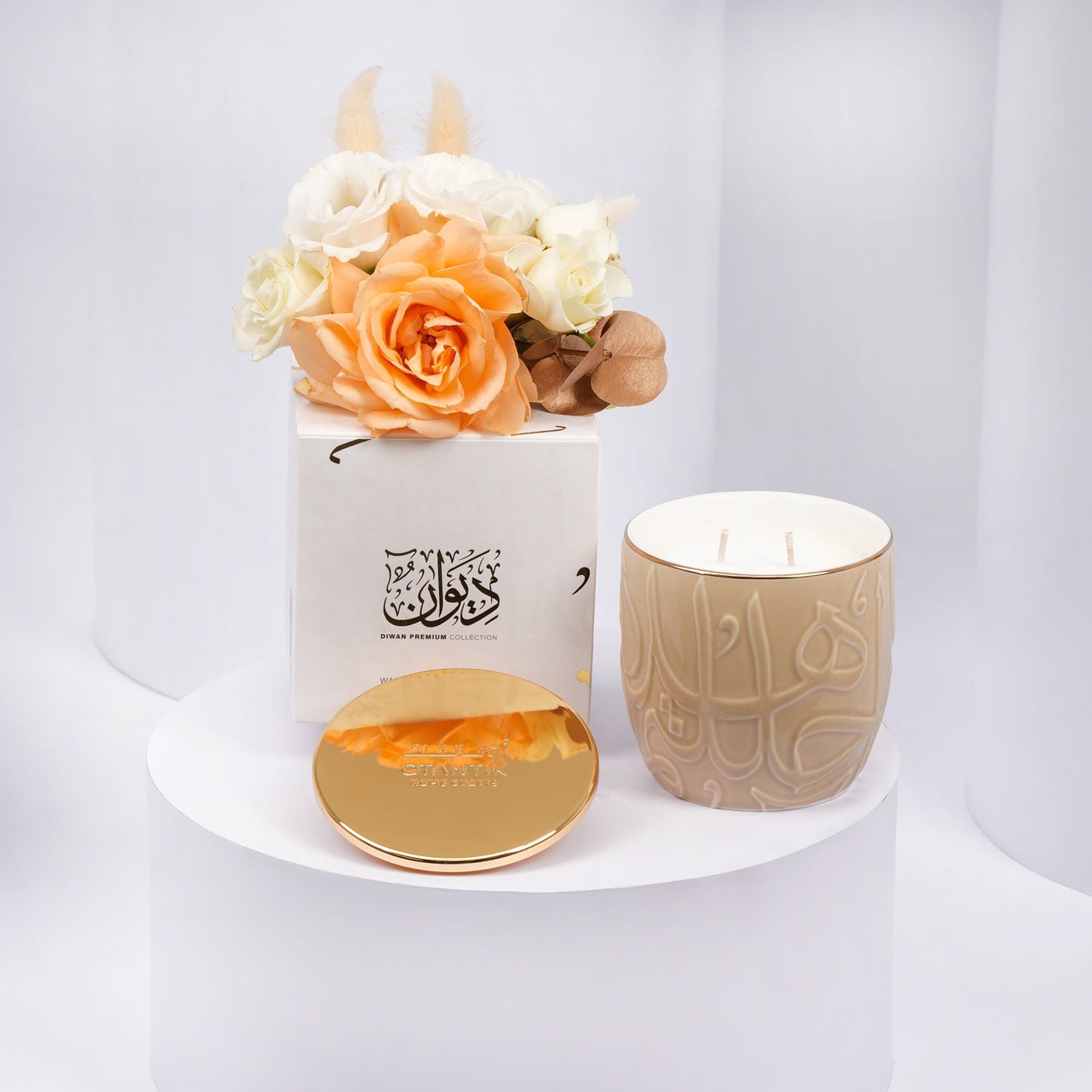 Rose Marine Candle with White & Orange Rose | Otantik Home