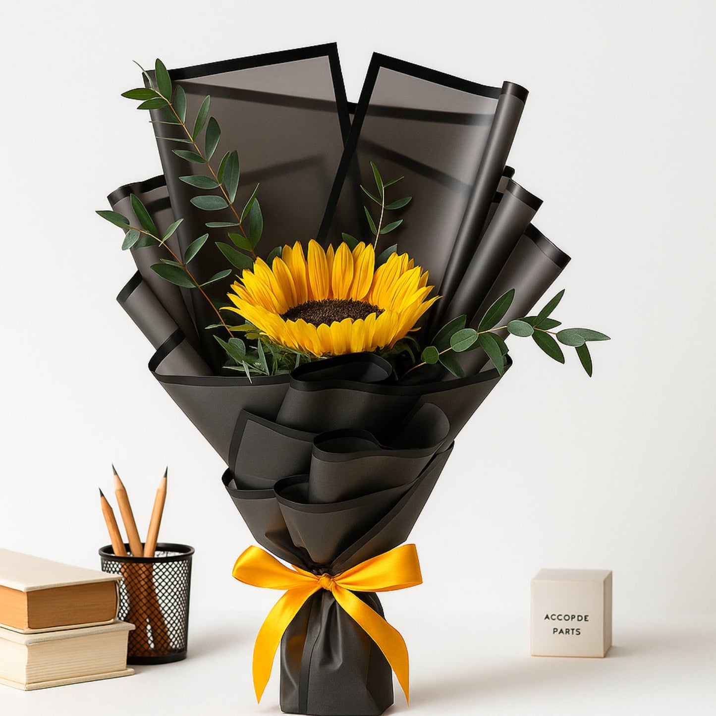 Single Sunflower in Elegant Black Wrapping