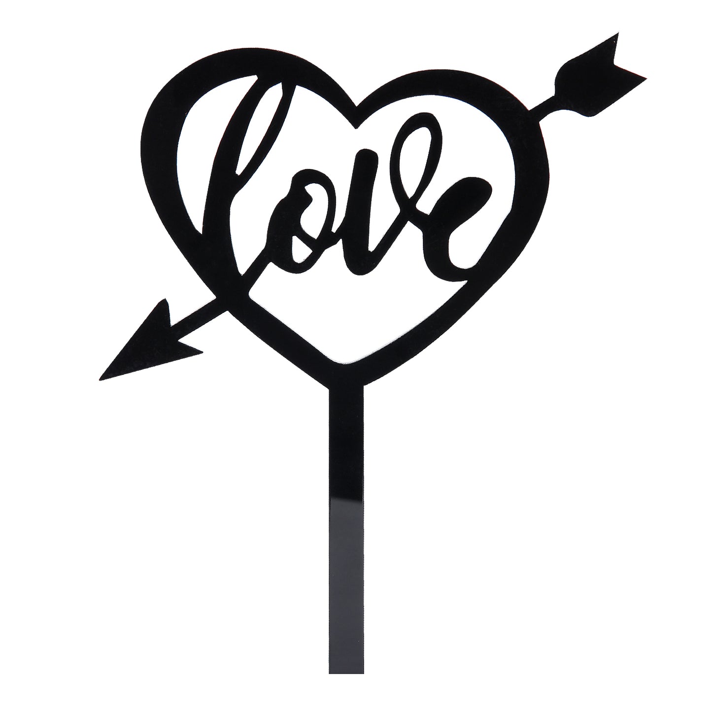 Elegant Black Love Cake Topper with Heart and Arrow Design