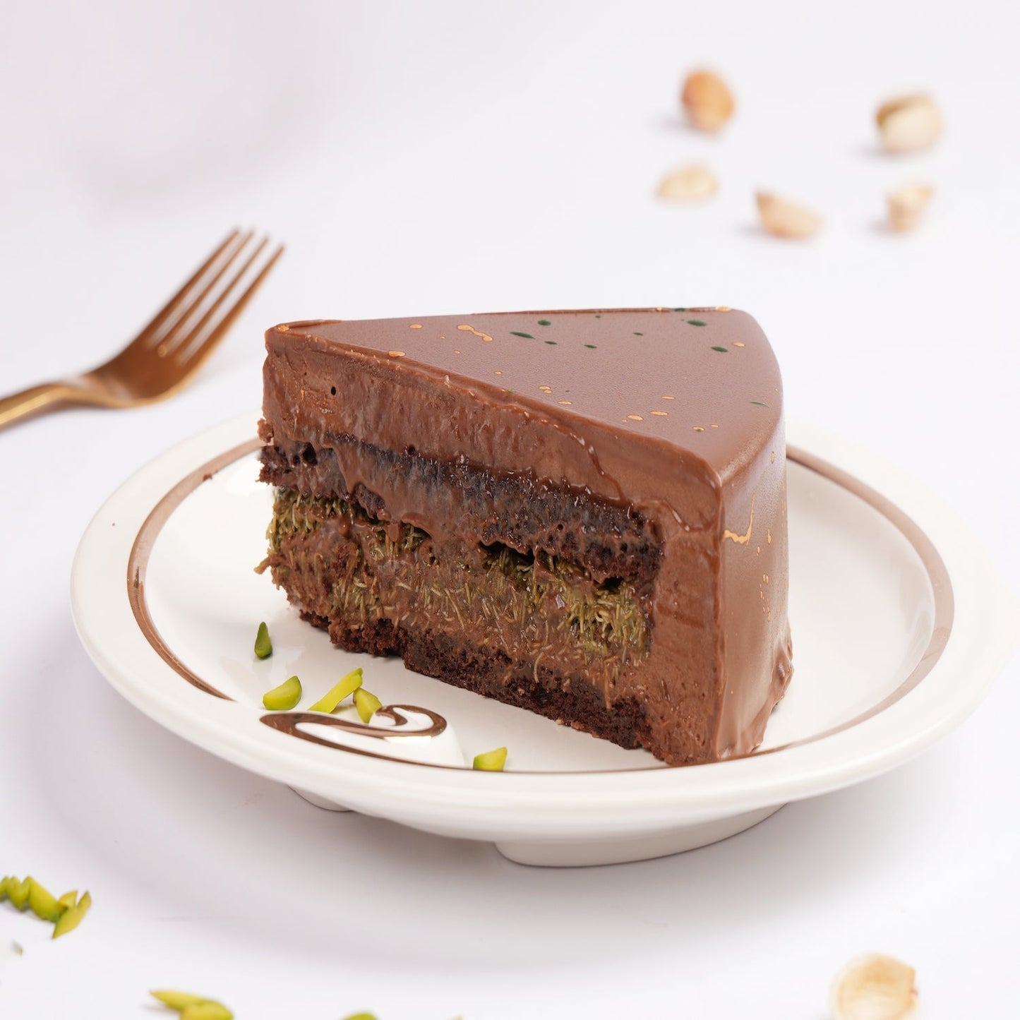 Indulgent Dubai Chocolate Pistachio Kunafa Cake Slice
