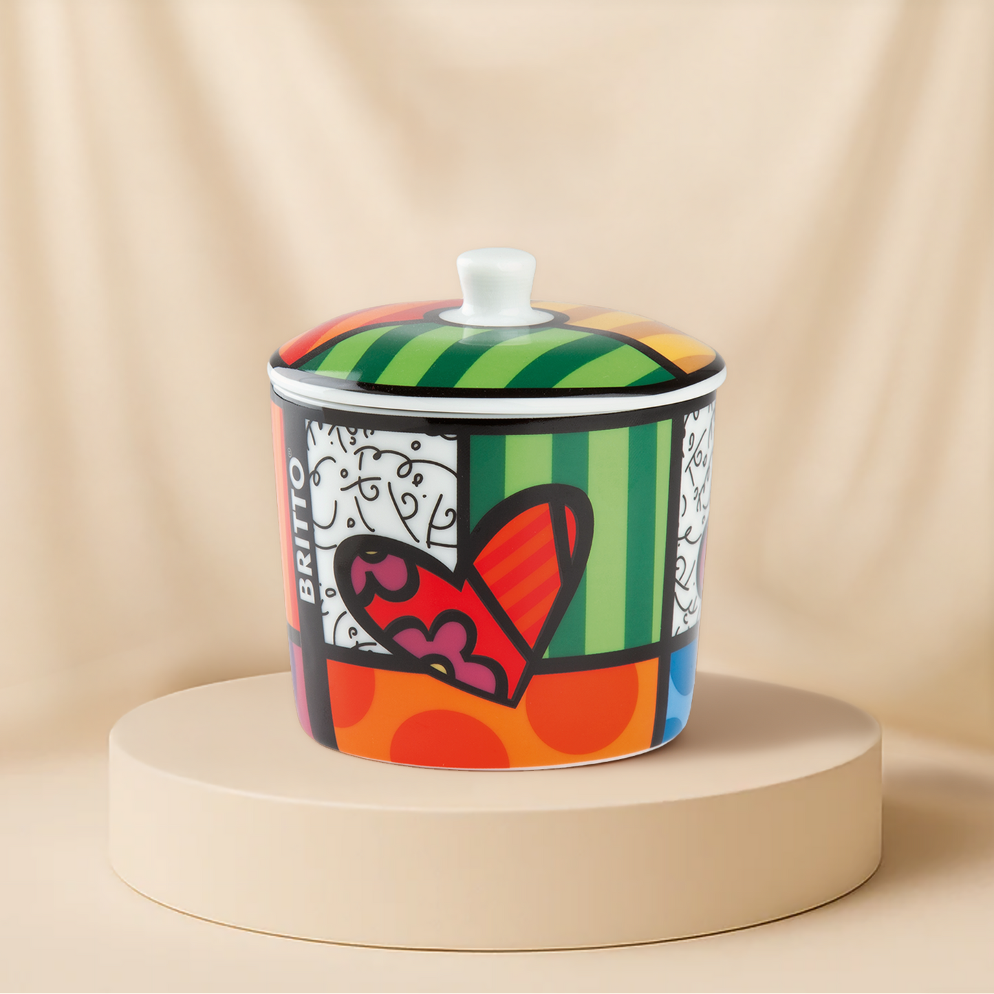 Egan Britto Coffee Cup & Saucer Set (6 Pieces) With Britto Porcelain Sugar Bowl | Heart Design
