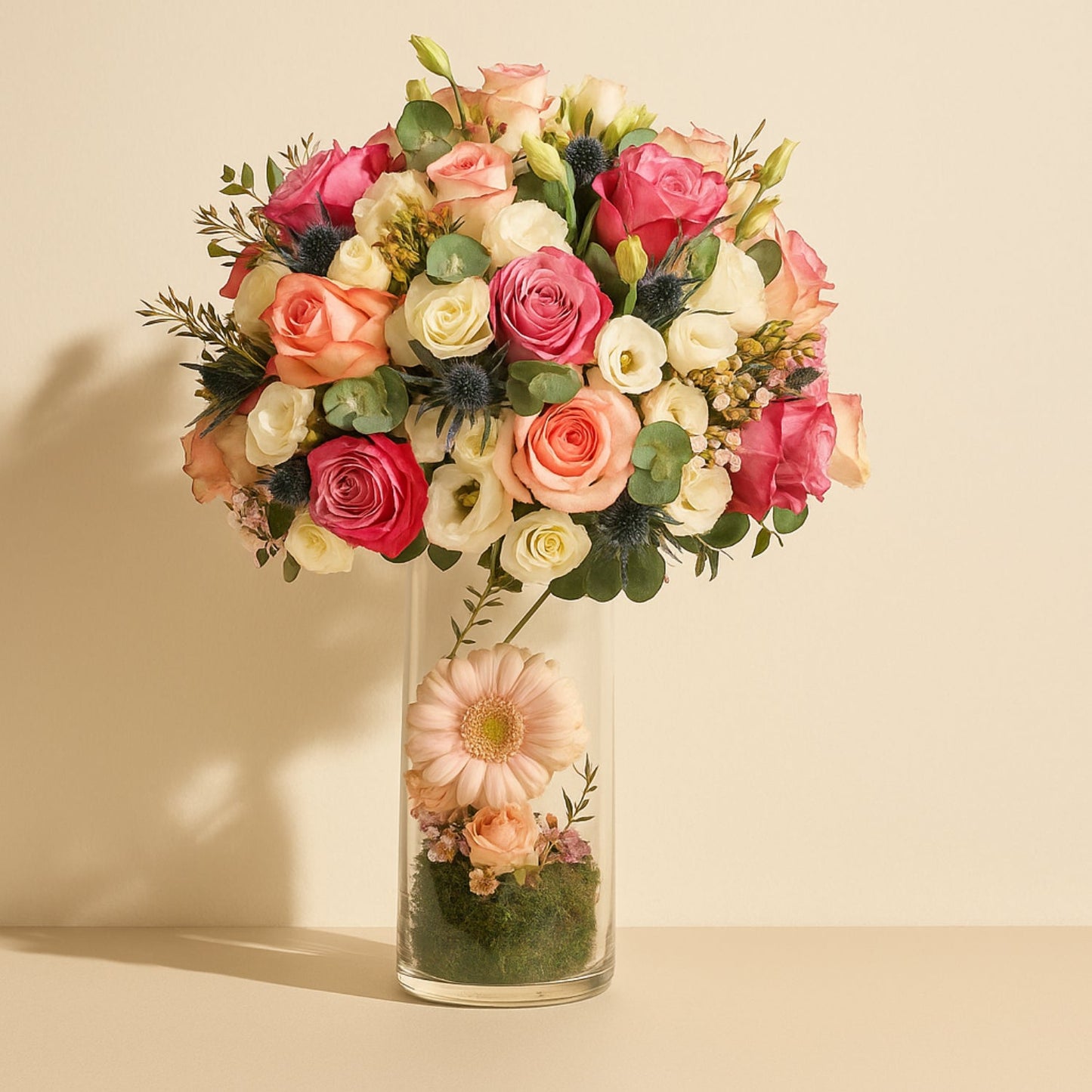 Elegant Mixed Purple and White Rose Vase Arrangement