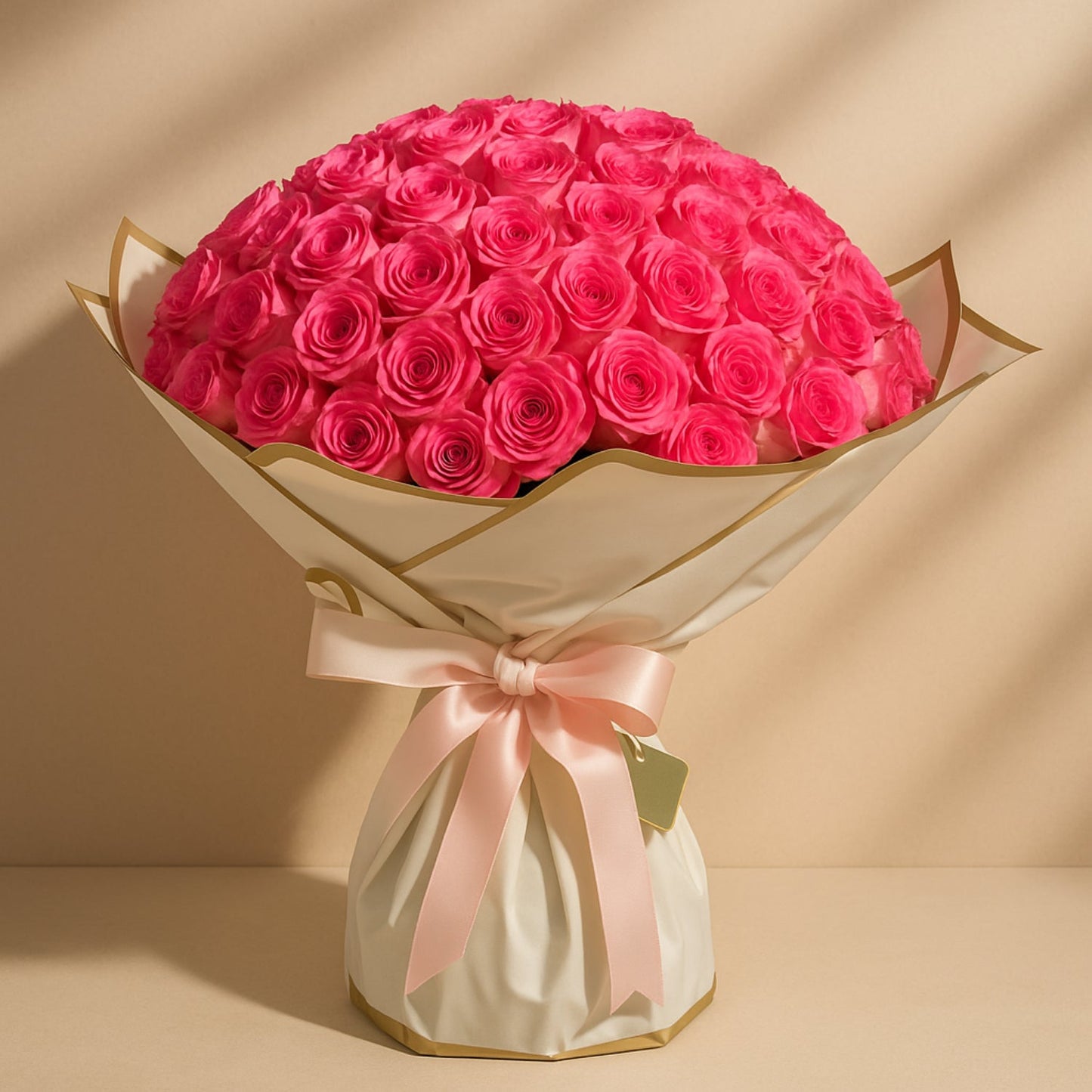 Luxurious Pink Blossom Bouquet - 100 Pink Roses with Elegant Wrapping
