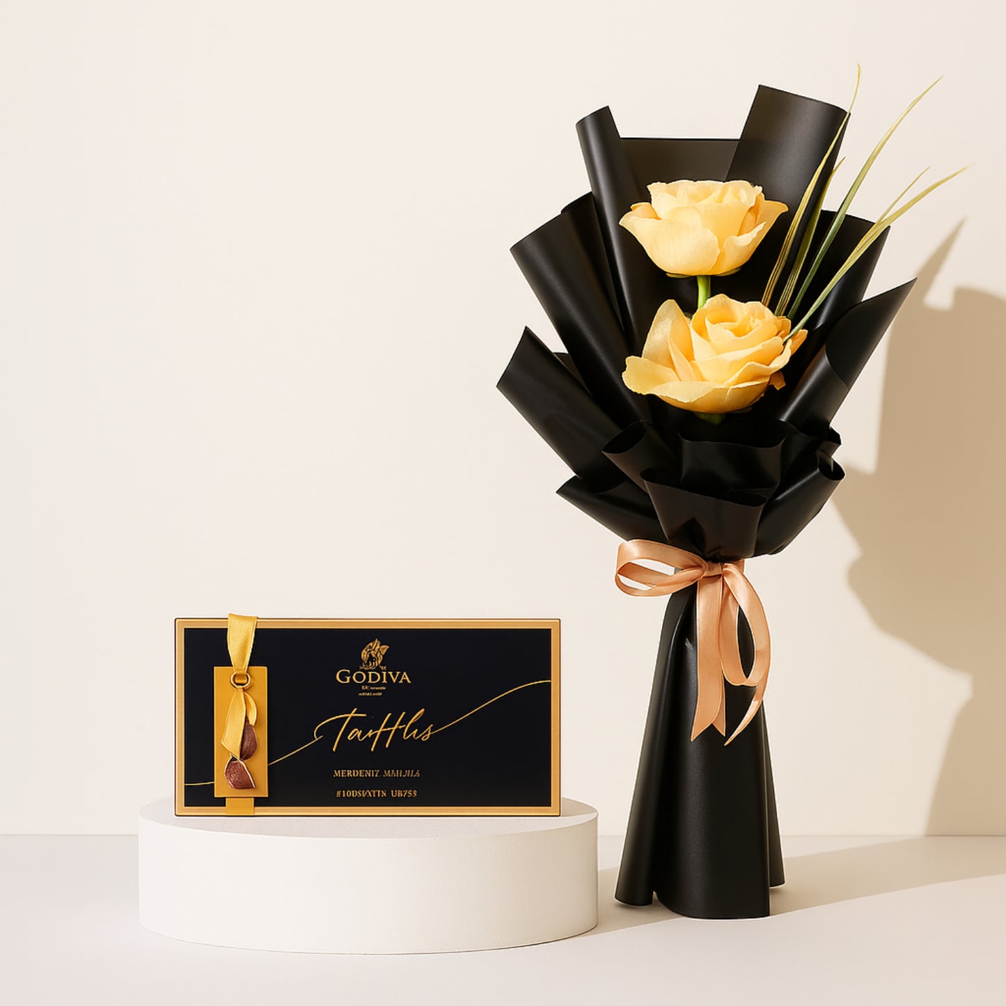 Godiva Truffles Collection with Elegant Peach Bouquet - 8 Assorted Truffles