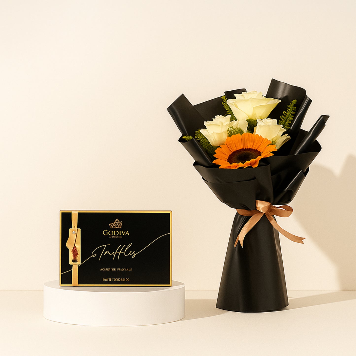 Godiva Truffles Collection with Elegant Sunflower Bouquet - 15 Assorted Pieces