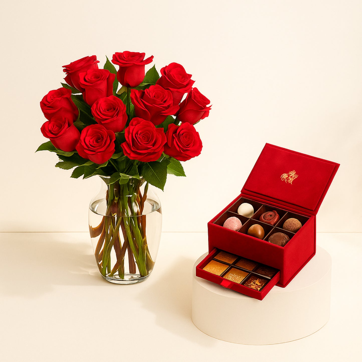 Godiva | Mini Royal Box Red & Romantic Red Roses