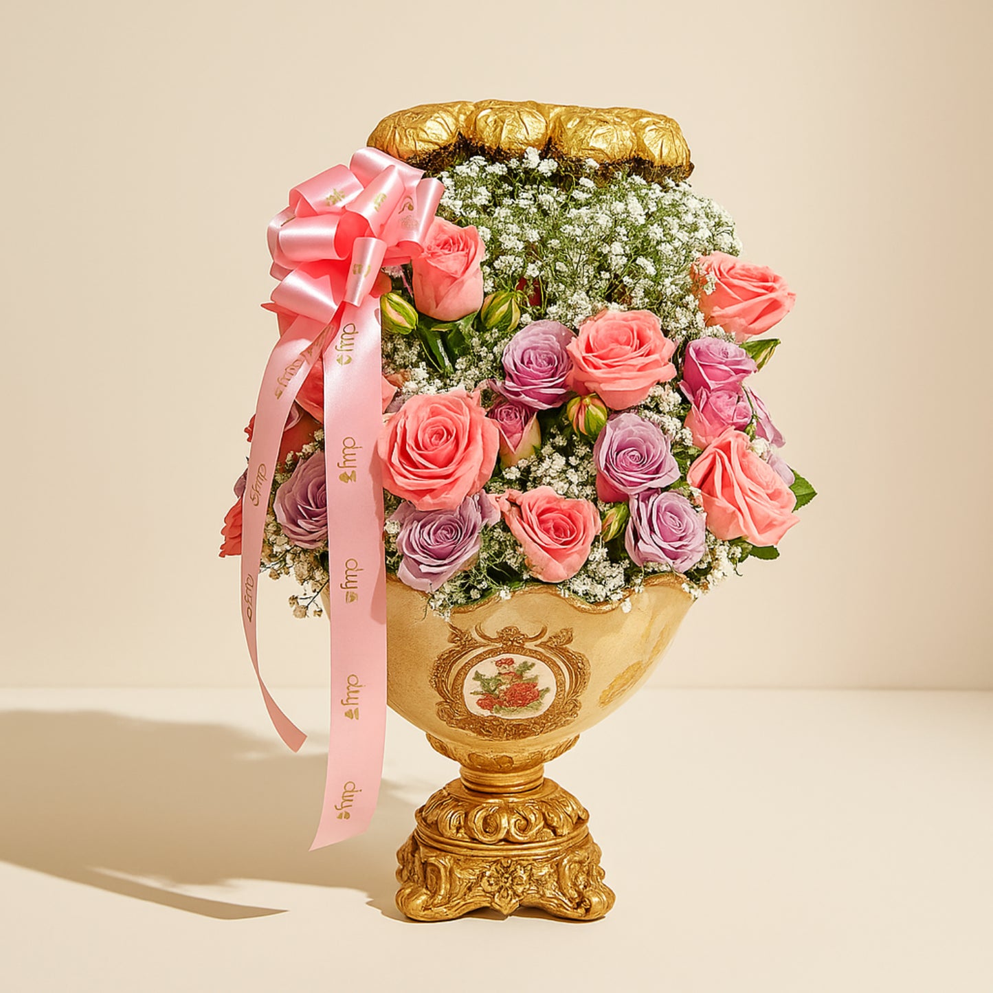 Luxurious Rocher and Roses Tower in Elegant Ceramic Vase