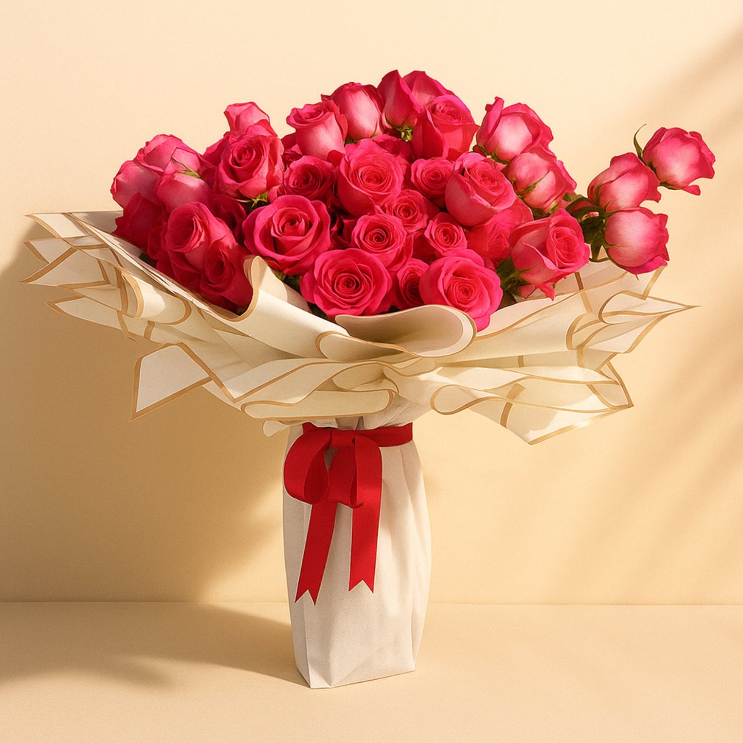 Exquisite Dark Pink Roses Bouquet - A Splendid Burst of Blooms