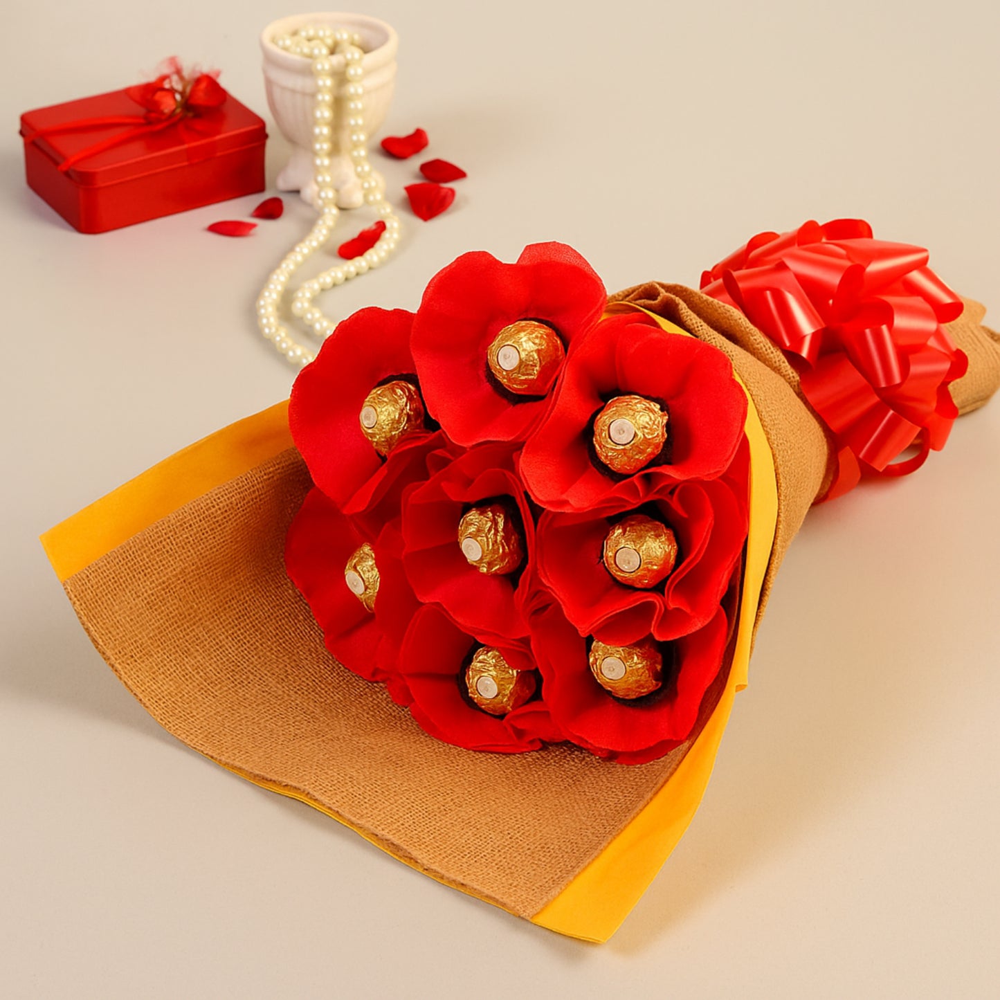 Elegant Jute Wrapped Ferrero Rocher Chocolate Bouquet