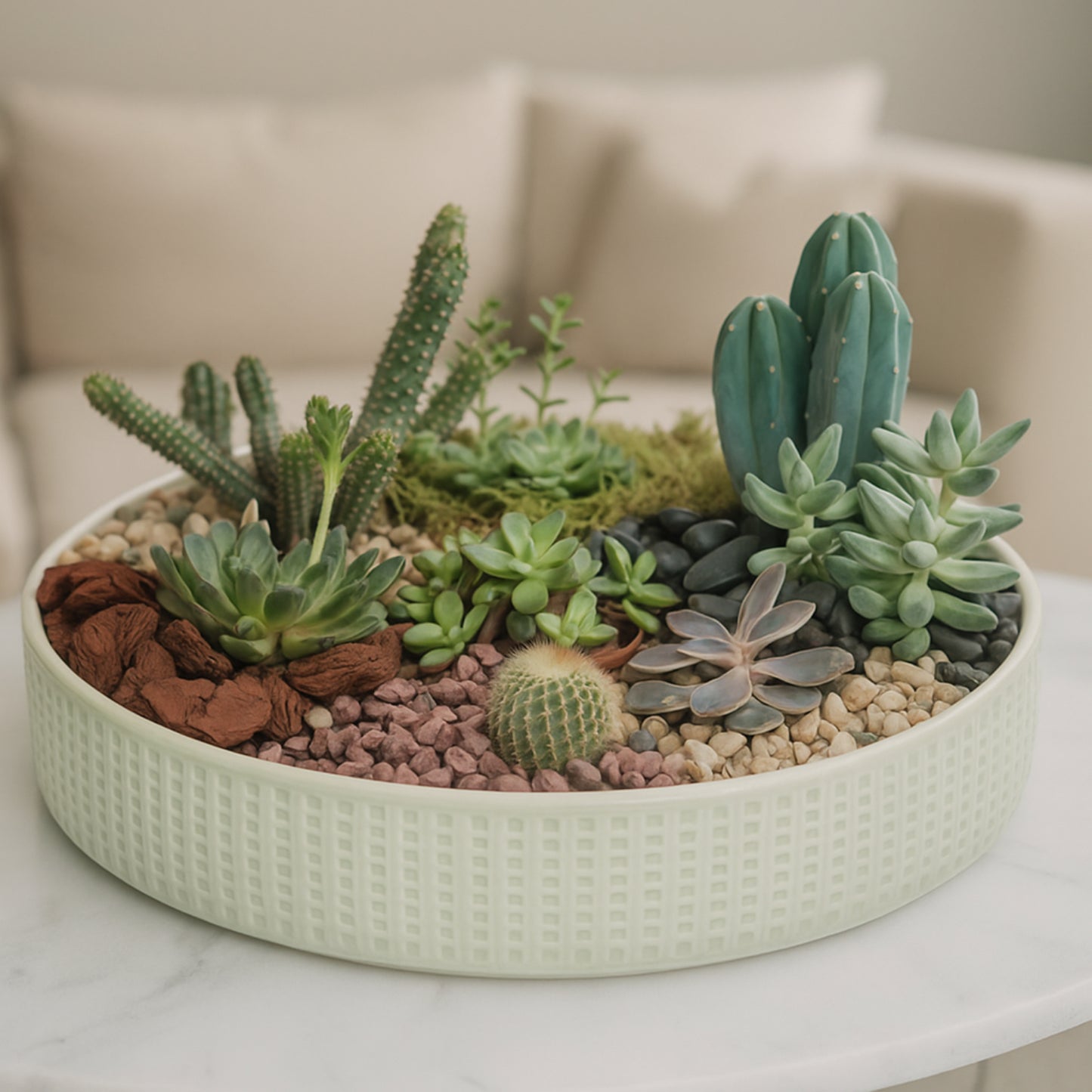 Elegant Cactus & Echeveria Arrangement in a Stylish Ceramic Tray
