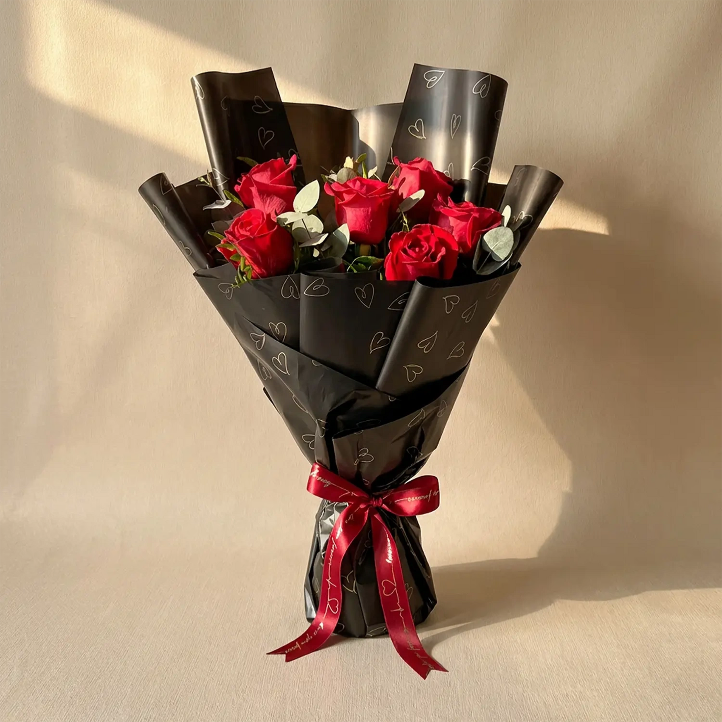 Romantic Red Roses Bouquet with 'I Love You' LED Moon Lamp