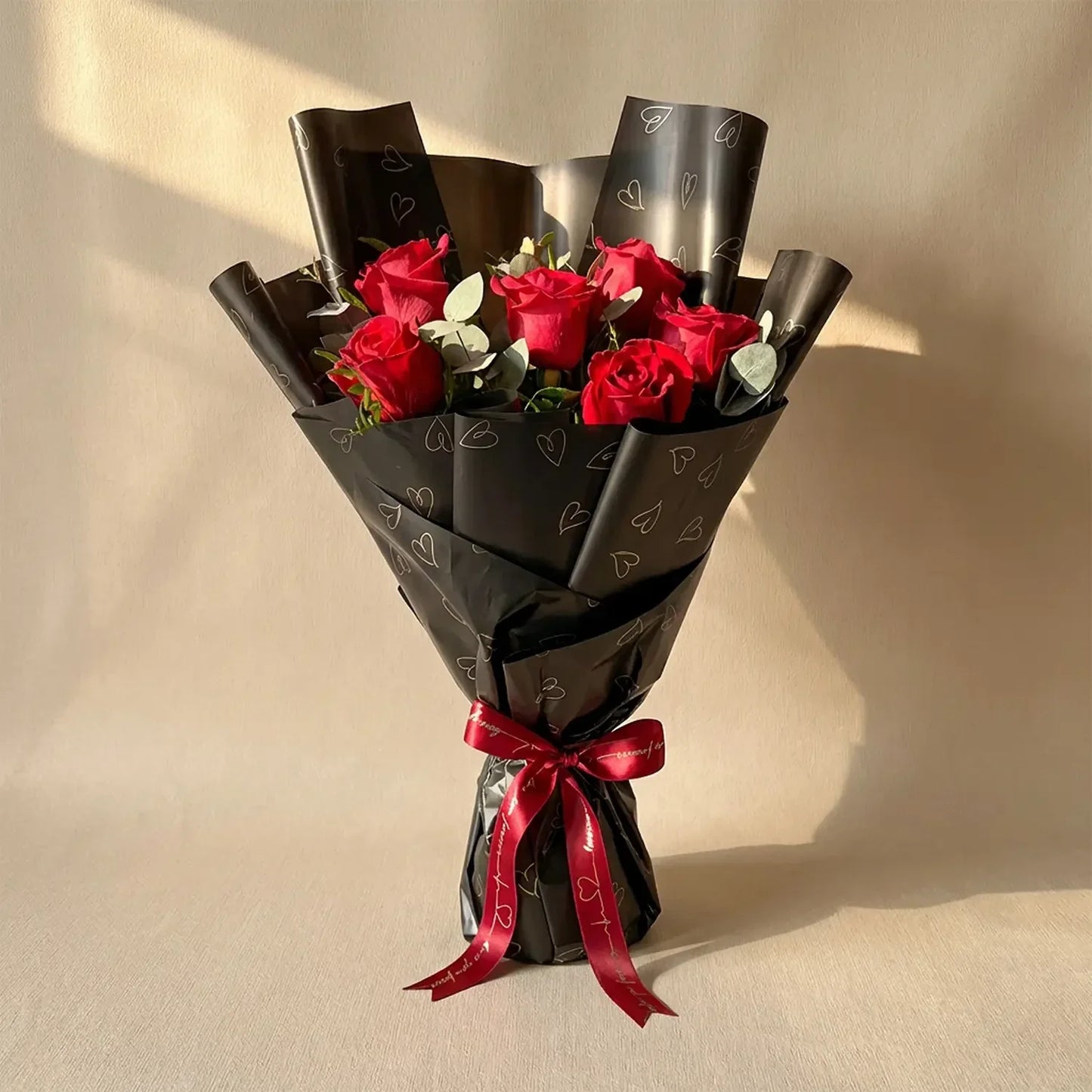 Romantic Red Rose Bouquet with Pistachio and Eucalyptus