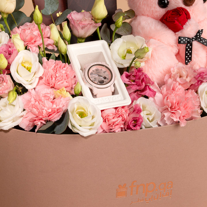 طقم هدايا فاخر مع ساعة كاسيو بيبي جي مقاومة للصدمات للسيدات