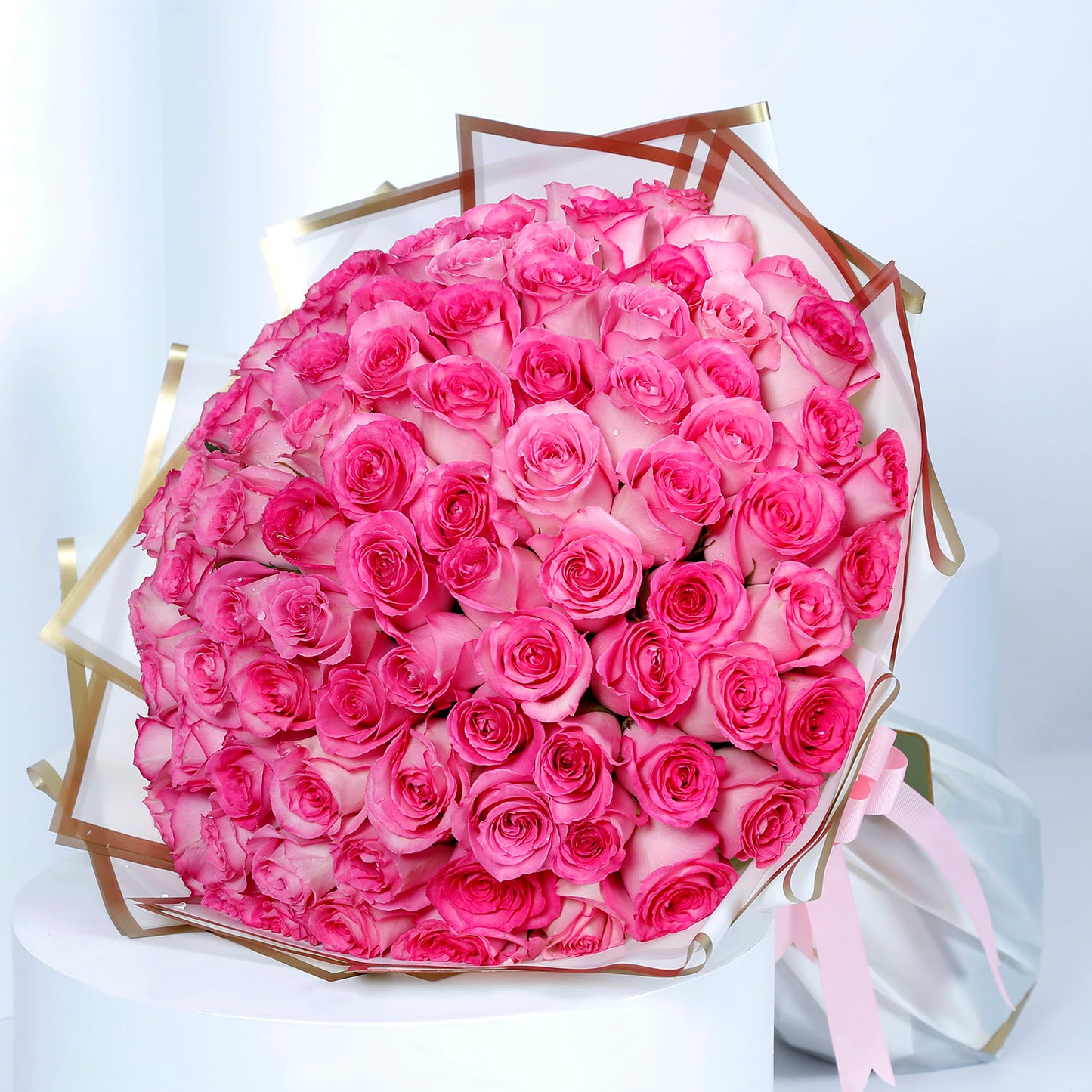 Luxurious Pink Blossom Bouquet - 100 Pink Roses with Elegant Wrapping