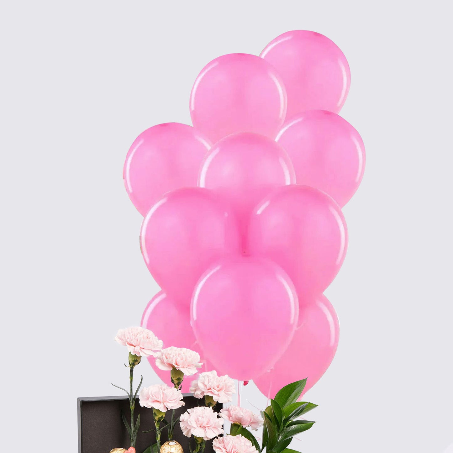 Elegant Pink Carnation Gift Set with Balloons and Chocolates