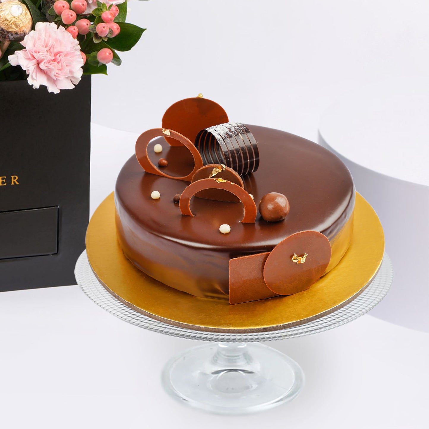 Elegant Affairs of Hearts Arrangement with Gourmet Truffle Cake