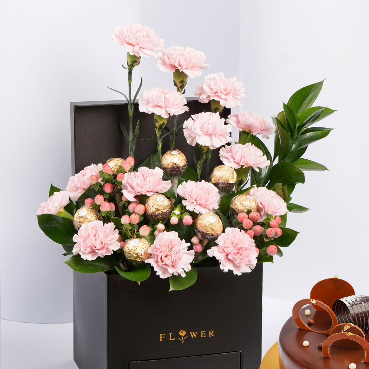 Elegant Affairs of Hearts Arrangement with Gourmet Truffle Cake