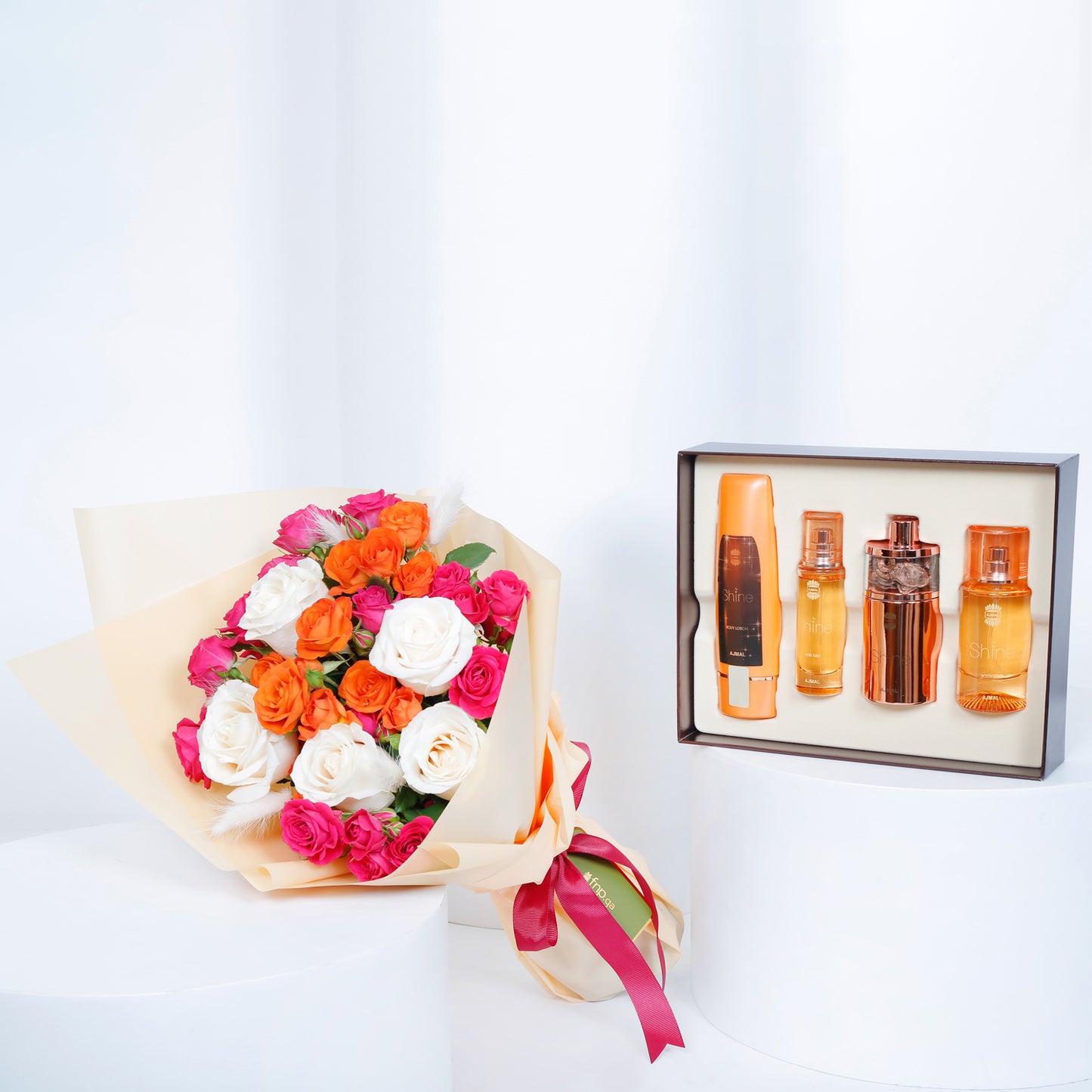 Ajmal Shine Gift Set for Women with Rainbow Bouquet - Elegant Perfume and Floral Delight