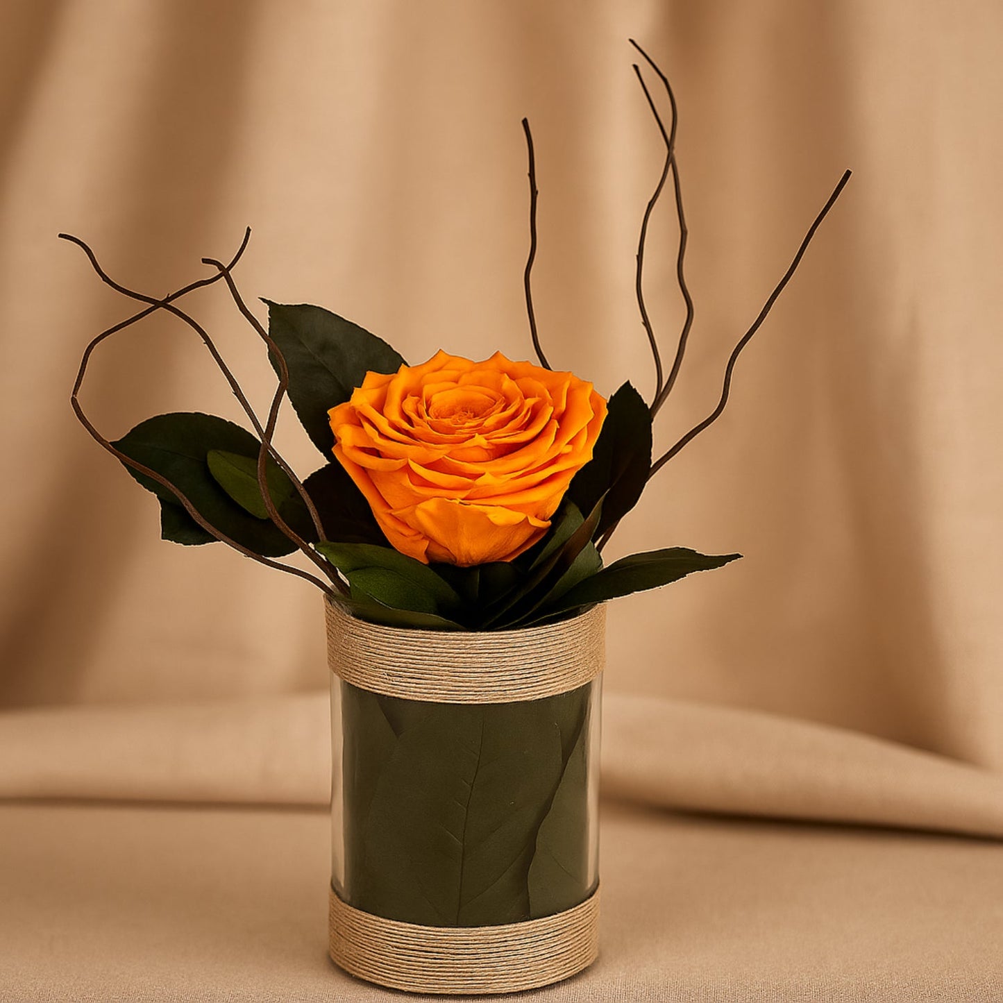 Amber Eternity Rose in Glass