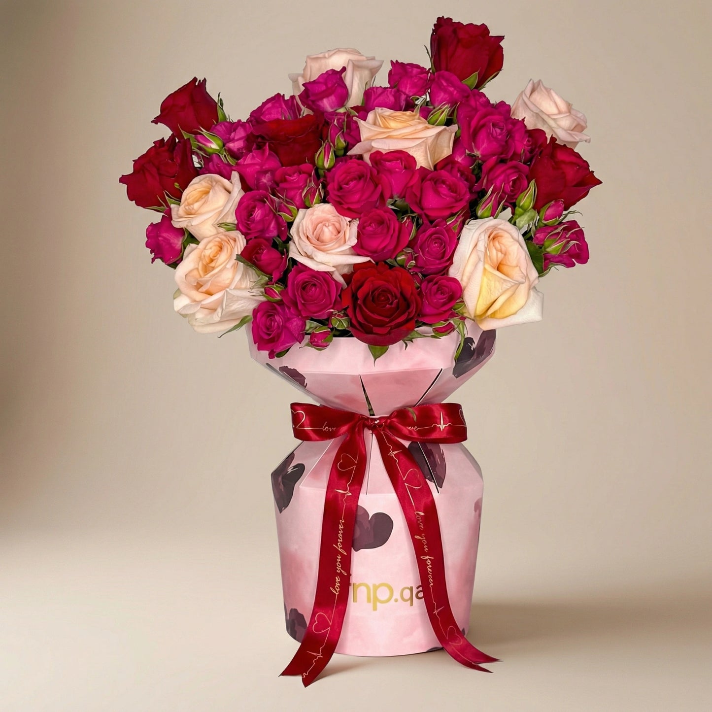 Triple Love Roses Bouquet - A Romantic Floral Symphony