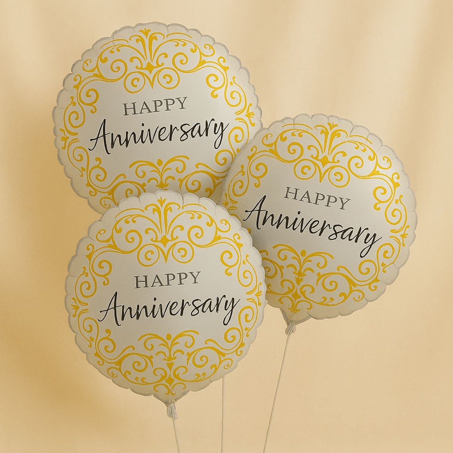 Elegant Happy Anniversary Foil Balloons - Set of 3