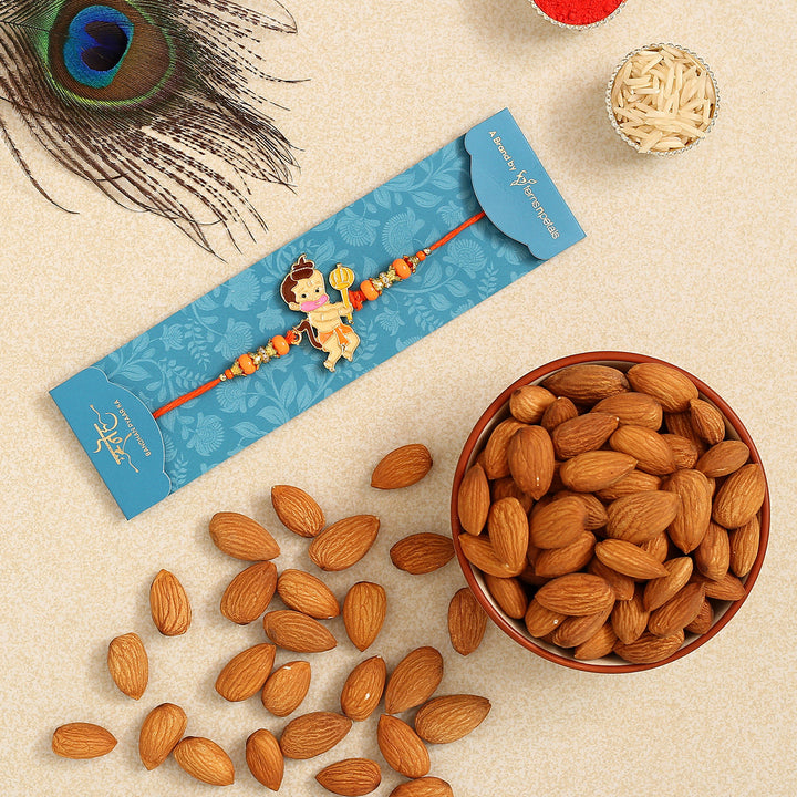 Charming Bal Hanuman Kids Rakhi with Nutritious Almonds Gift Set