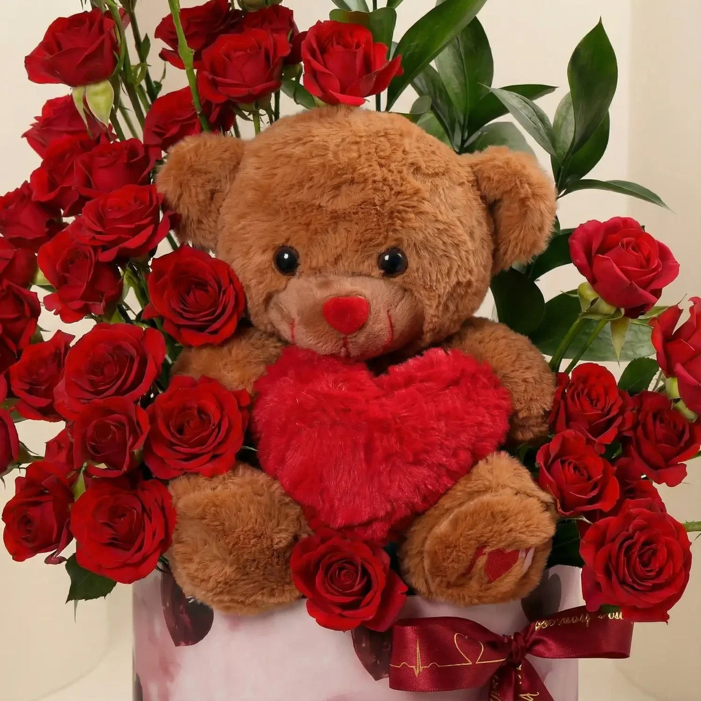 Romantic Valentine Surprise Box with Roses and Teddy