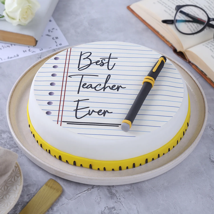 Best Teacher Ever Pineapple Fondant Cake - 1 Kg Celebration Delight