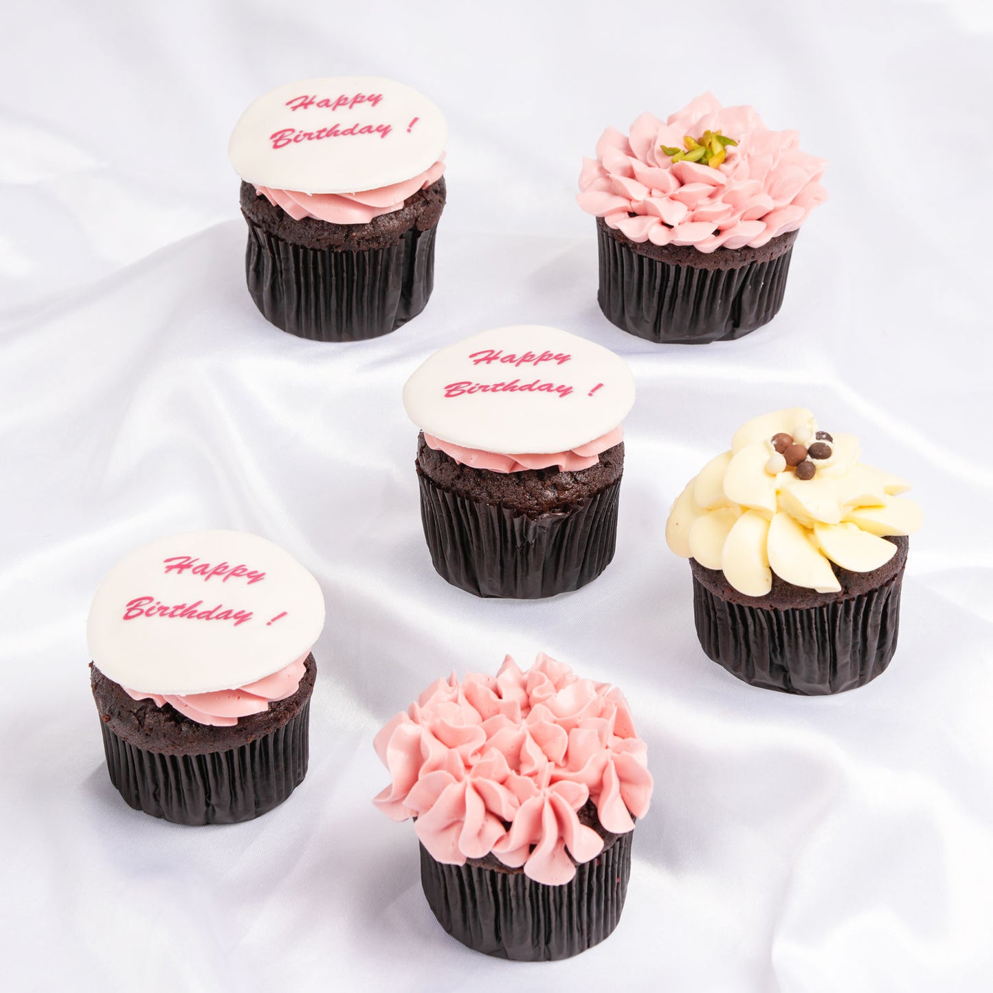 Delightful Birthday Flower Cupcakes - Set of 6 Chocolate Treats