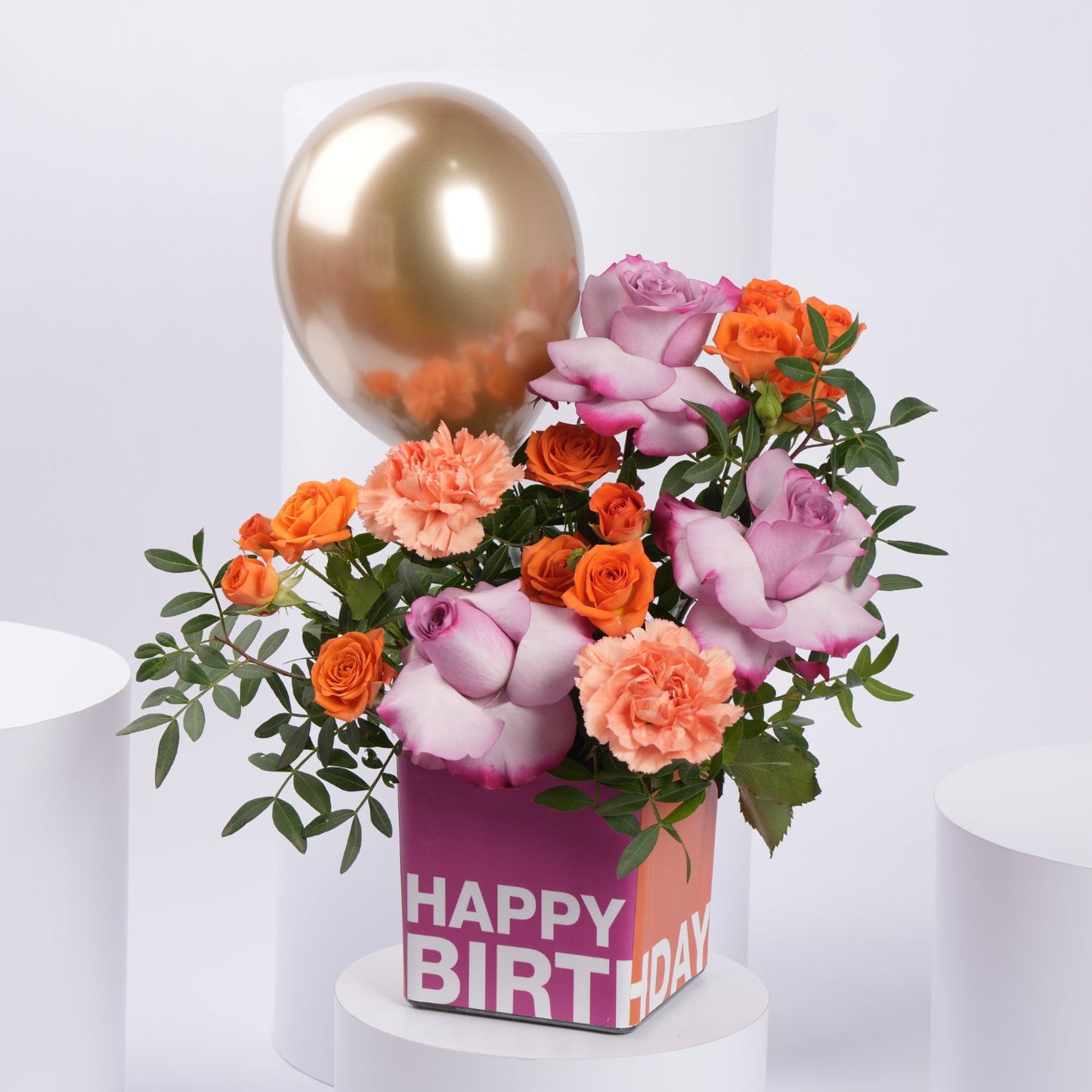 Elegant Birthday Flower Vase with Gold Balloon