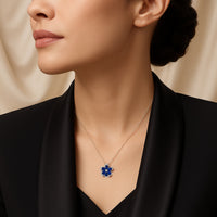 Blue Bloom Silver Necklace with Elegant Flower Pendant