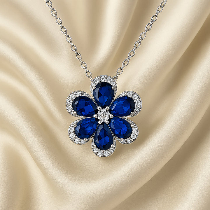 Blue Bloom Silver Necklace with Elegant Flower Pendant